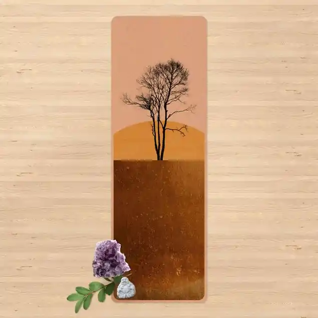 Goldene Sonne mit Baum Yogamatte Kork Sofort Bestellen