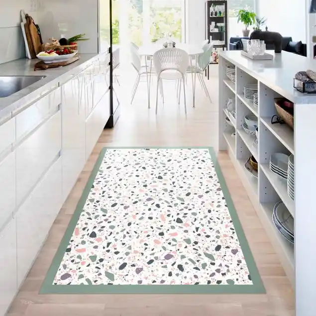 Detailliertes Terrazzo Muster Agrigento mit Rahmen Vinylteppich Versand Am Gleichen Tag