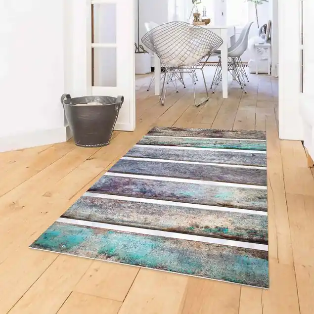 Mediterrane Shabby Holzplanken auf Weißem Grund Vinylteppich Wochenendangebot