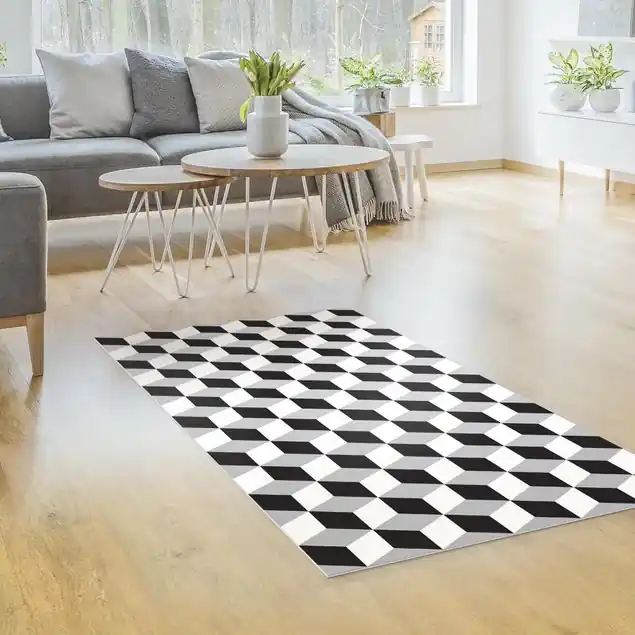 Schnäppchen Geometrischer Fliesenmix Würfel Schwarz Vinylteppich
