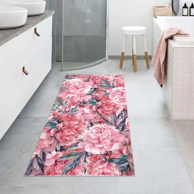 Zartes Aquarell Rote Pfingstrosen Muster                               Vinylteppich Markenprodukt