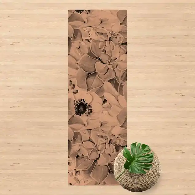 Aquarell Sukkulente mit Blüte in Schwarz Weiß Kork-Teppich Angebot