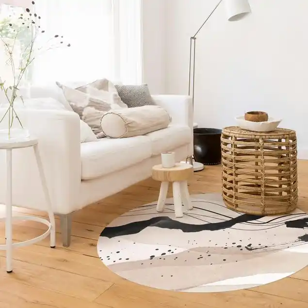 Kostenloser Rückversand Aquarell Landschaft Nachtwogen Runder Vinyl-Teppich