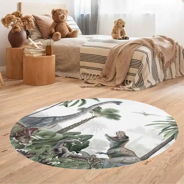 Direkt Vom Hersteller Dinosauriergiganten im Dschungel Runder Vinyl-Teppich