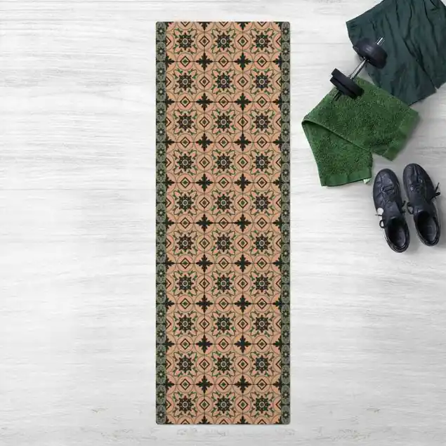 Geometrischer Fliesenmix Blume Türkis Kork-Teppich Sichere Zahlung