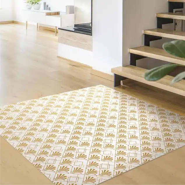 Aktuell Glitzeroptik mit Art Deco Muster in Gold Vinylteppich
