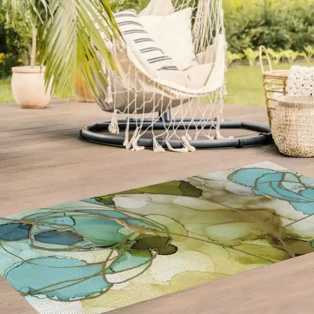 Aktuell Blumenfacetten in Aquarell                               Vinylteppich