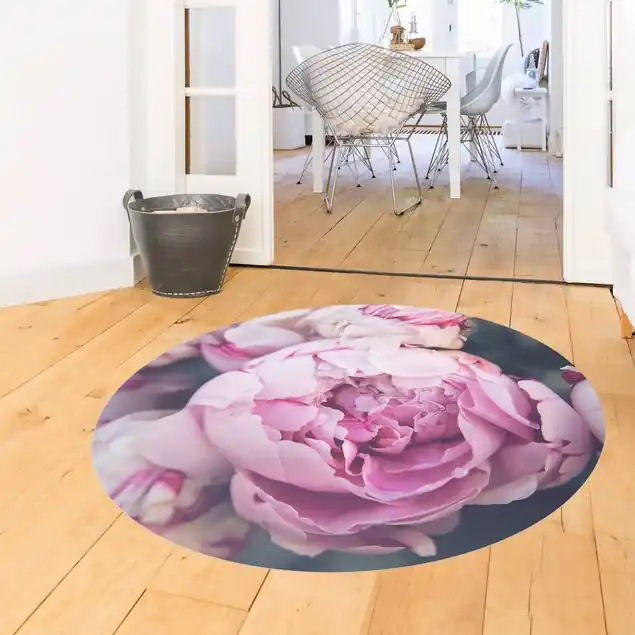 Pfingstrosenblüte Shabby Runder Vinyl-Teppich Preis Gesenkt