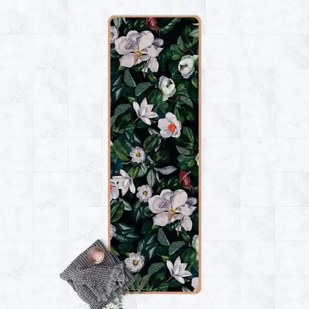 Begrenztes Angebot Tropische Nacht mit weißen Blumen Yogamatte Kork