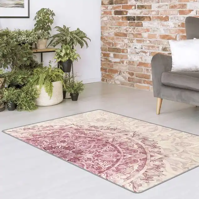 Bestpreis Mandala Aquarell Ornament halbkreis rot Teppich