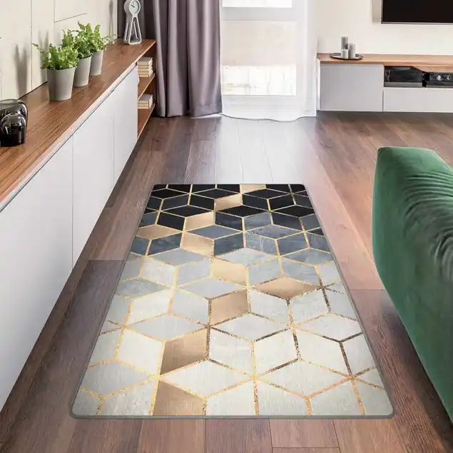 Blau Weiß goldene Geometrie Teppich Super-Preis