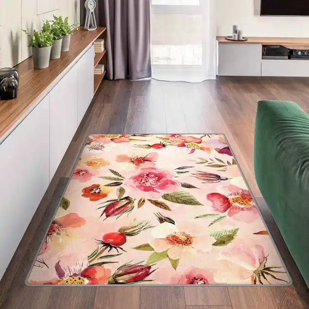 Aquarellierte Blumen auf Rosa Teppich Direkt Vom Hersteller