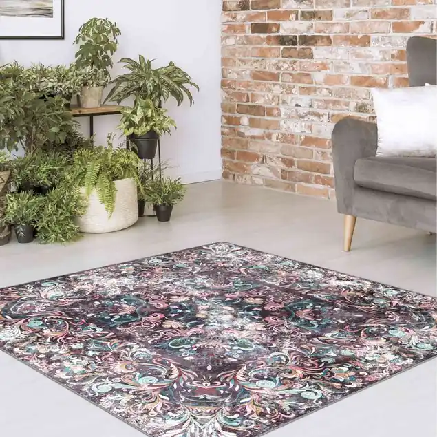 Direktkauf Skandinavisches Bohomuster Aubergine Vintage Teppich