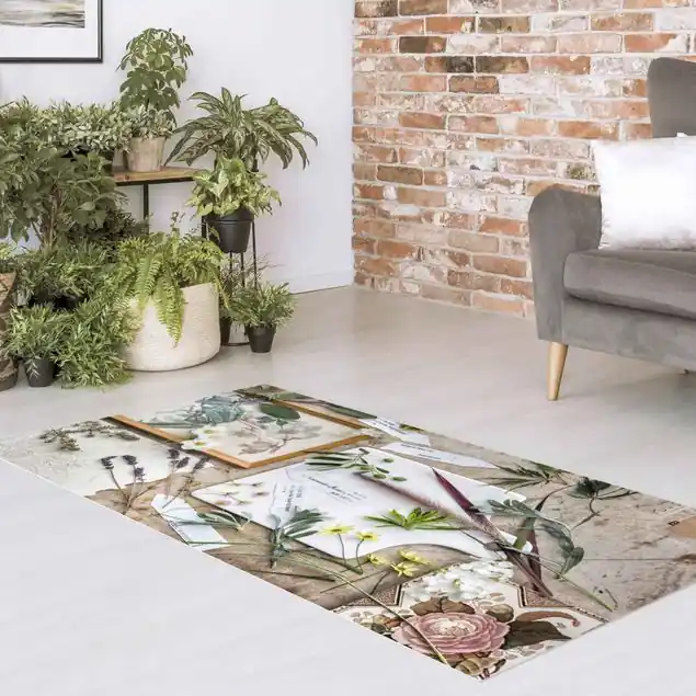 Kostenloser Versand Blumen und Gartenkräuter Vintage Vinylteppich