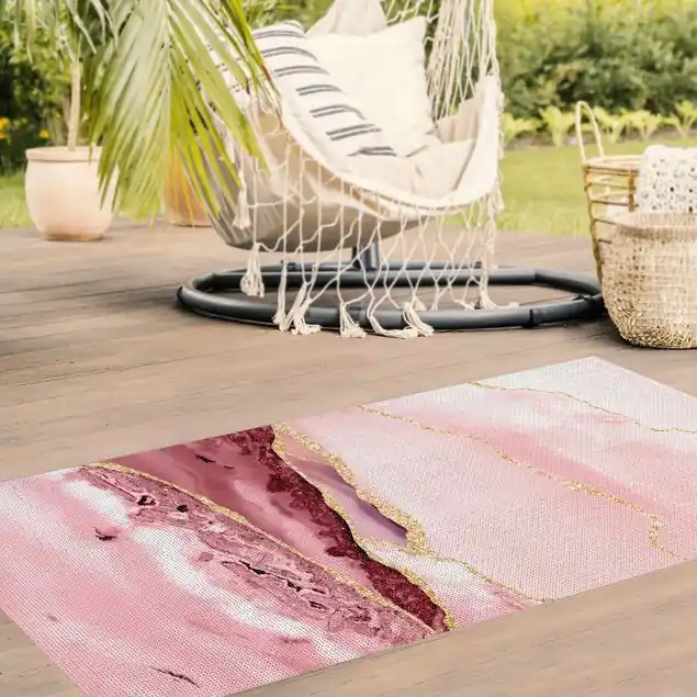 Abstrakte Berge Rosa mit Goldenen Linien Vinylteppich Ausverkauf