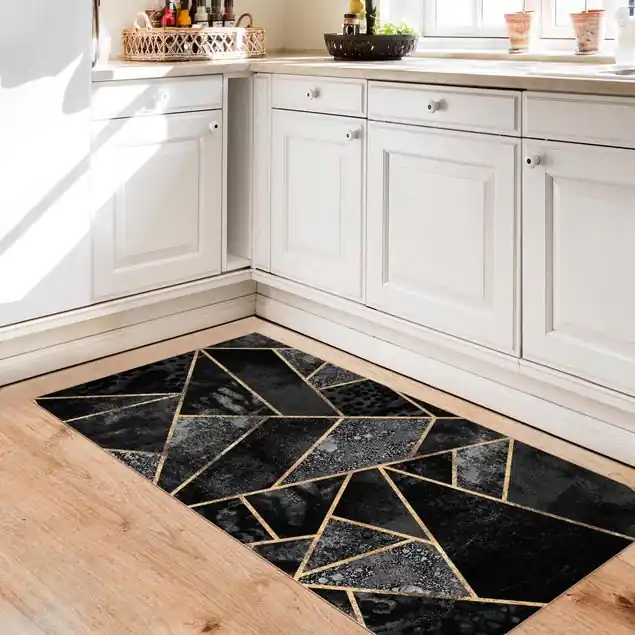 Angebot Graue Dreiecke Gold Vinylteppich