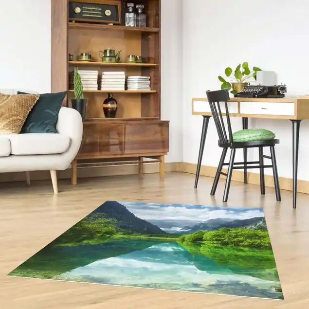 Knallerangebot Bergsee mit Spiegelung Vinylteppich