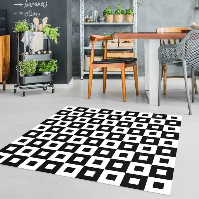 Angebot Geometrisches Muster aus Schwarz Weißen Quadraten Vinylteppich