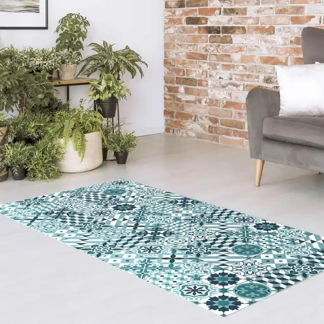 Geometrischer Fliesenmix Türkis Vinylteppich Saisonangebot