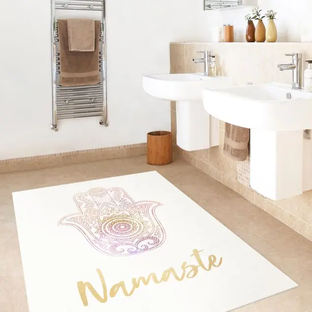 Direkt Vom Hersteller Hamsa Hand Illustration Namaste gold rosa Vinylteppich