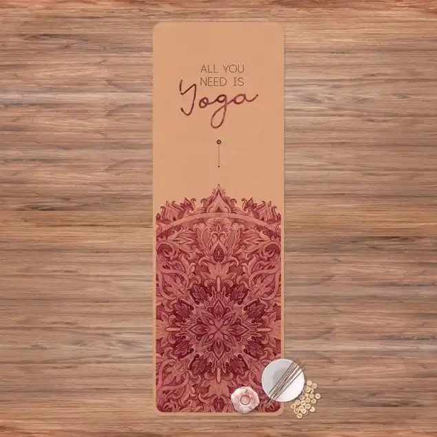 Zertifiziert Spruch All you need is Yoga Rot                               Yogamatte Kork