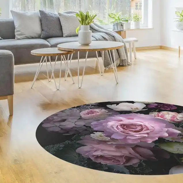 Meistverkauft Rosentraum Bouquet Runder Vinyl-Teppich