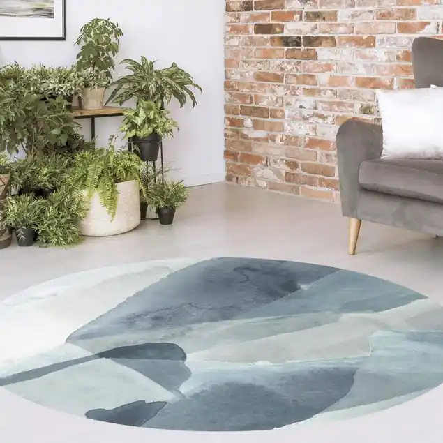 Wogen in Blau I Runder Vinyl-Teppich Billig