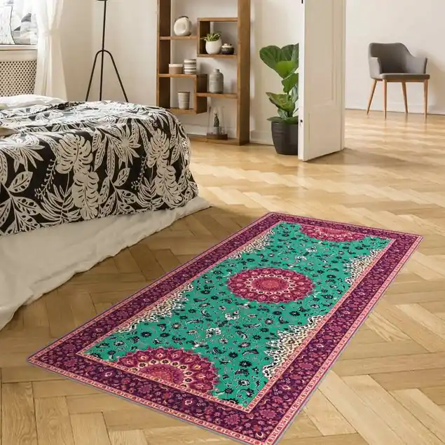 Top-Preis Klassisches Persermuster Pink Gelb Teppich