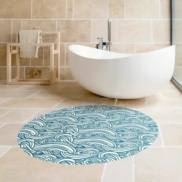 Kostenloser Versand Wellenlinien in Blau Runder Vinyl-Teppich