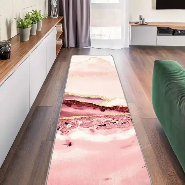 Abstrakte Berge Rosa mit Goldenen Linien Teppich Solange Der Vorrat Reicht