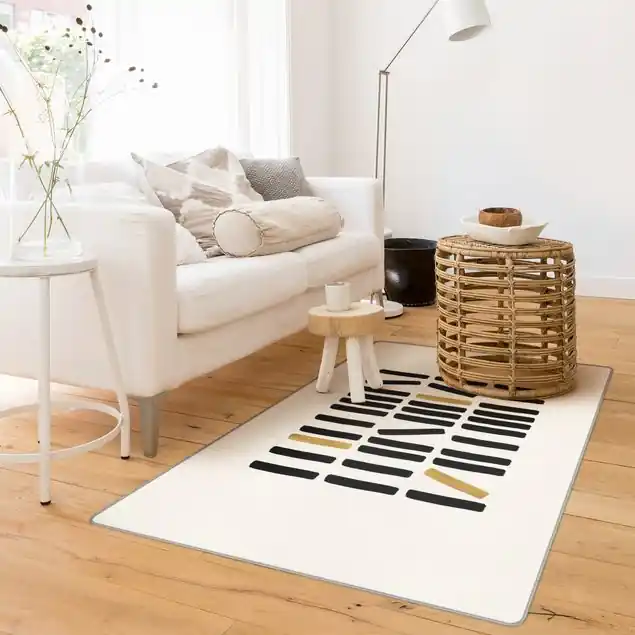 Neu Schwarze und Goldene Balken Teppich
