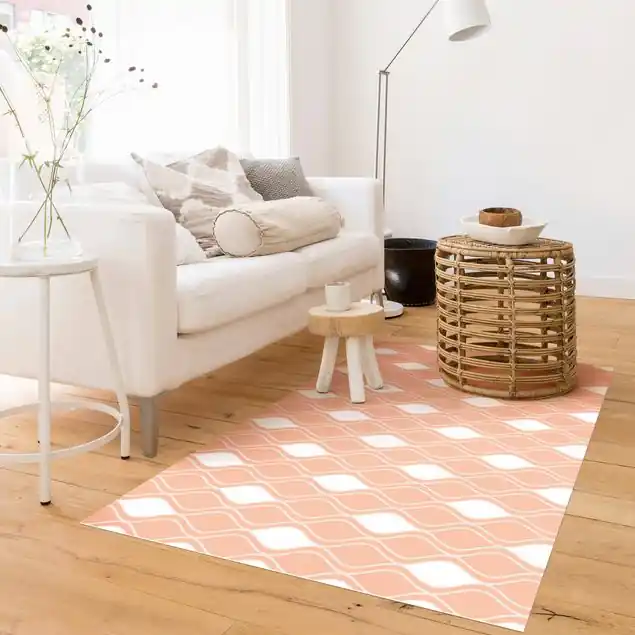 Neu Retro Muster mit glänzenden Tropfen in pfirsich Vinylteppich