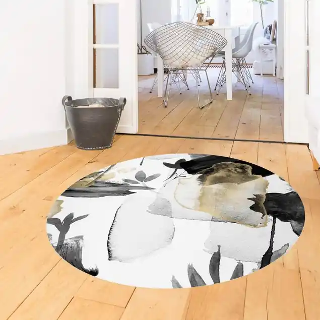 Nur Für Kurze Zeit Abstraktes Pinselmuster Goldstaub Runder Vinyl-Teppich