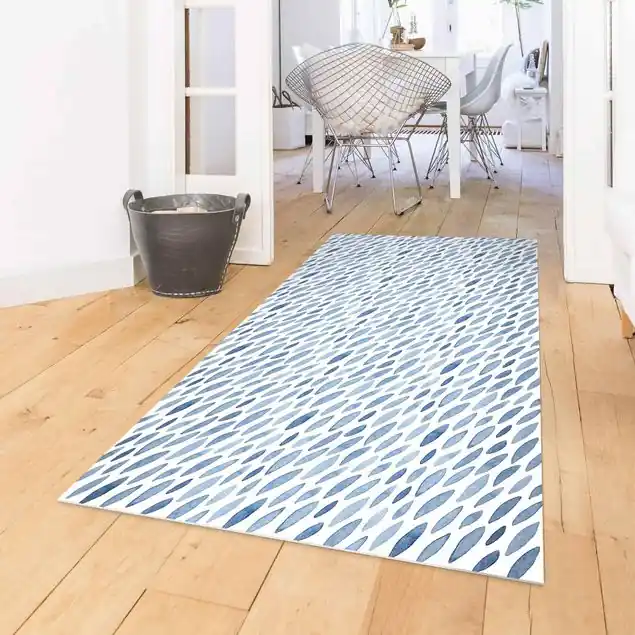 Zertifiziert Aquarell Regen in Indigo klein und groß                               Vinylteppich