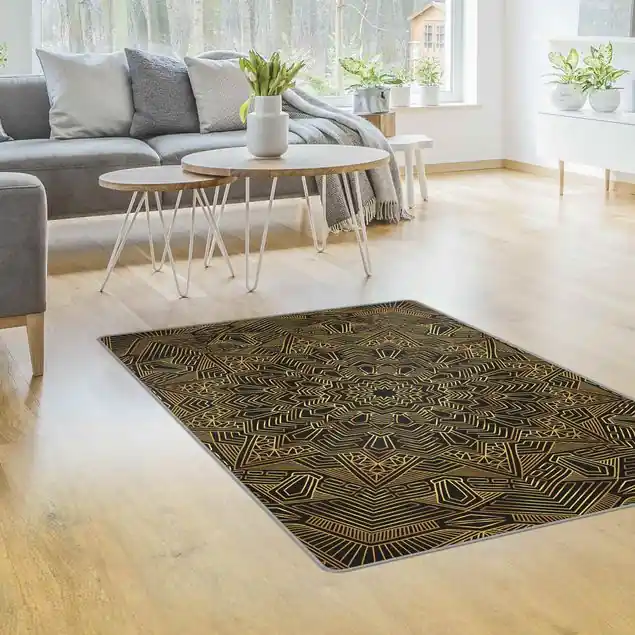 Mandala Stern Muster gold schwarz Teppich Online Kaufen
