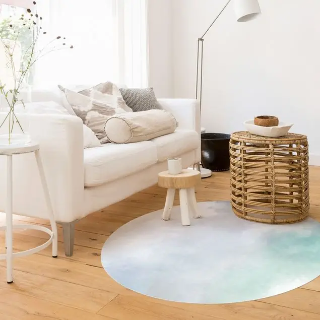 Neu Im Sortiment Aquarellstruktur Symbiose Blau Grün Runder Vinyl-Teppich