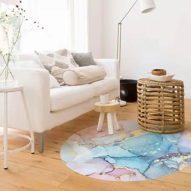 Aktuell Aquarell Pastell Bunt mit Gold                               Runder Vinyl-Teppich
