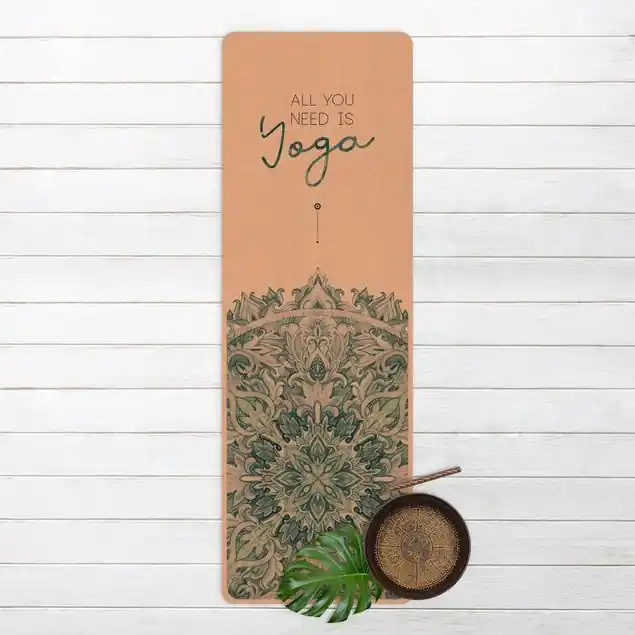 Sichere Zahlung Spruch All you need is Yoga Blau Yogamatte Kork