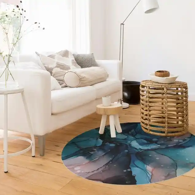 Highlight Unterwasser in Petrol und Rot mit Gold Runder Vinyl-Teppich