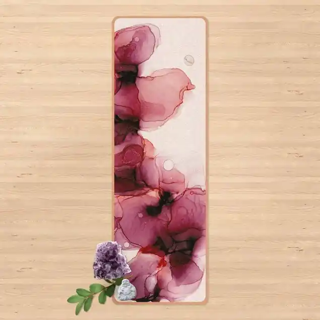 Wilde Blüten in Violett und Gold Yogamatte Kork Preisreduziert