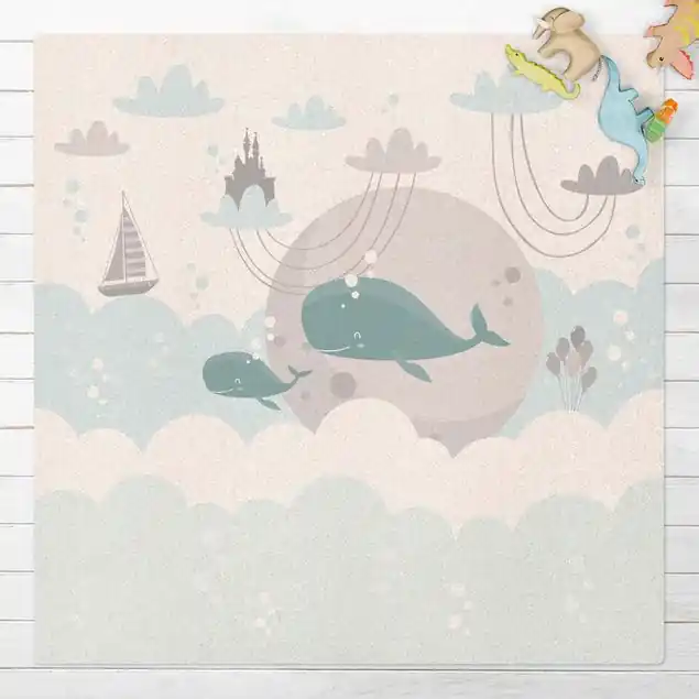 Wolken mit Wal und Schloss Kork-Teppich Mega-Angebot