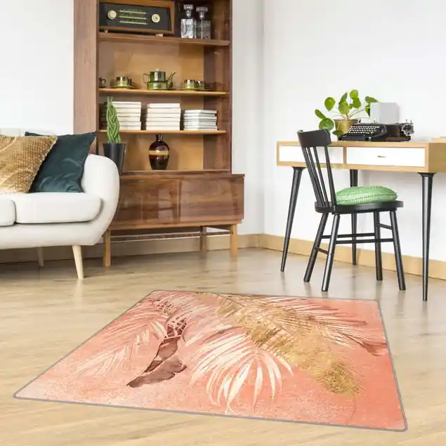 Palmenblätter Rosa und Gold II Teppich Garantierte Lieferung