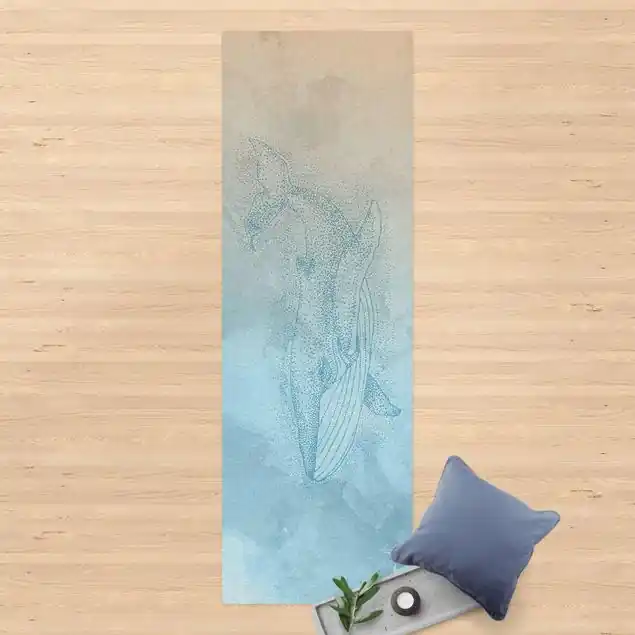 Blauwal auf Blauem Aquarell Kork-Teppich Markenprodukt