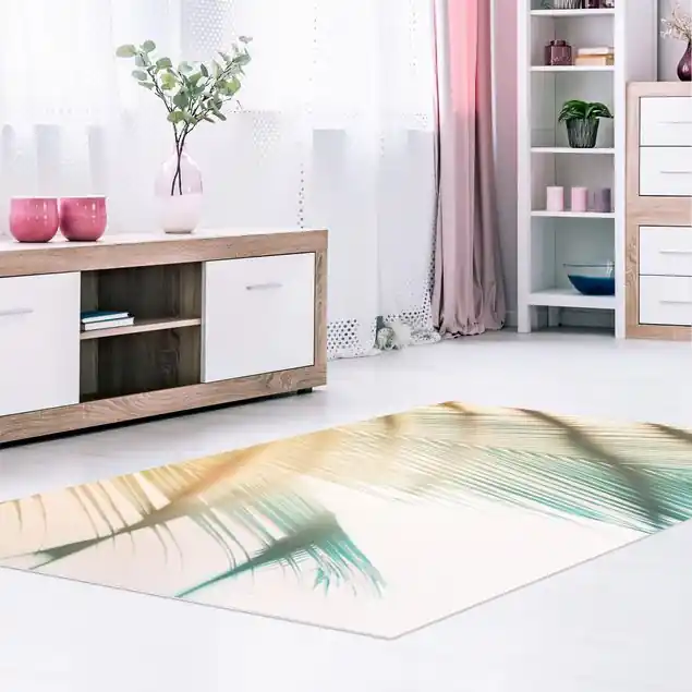 Tropische Pflanzen Palmen bei Sonnenuntergang II Vinylteppich Super-Preis