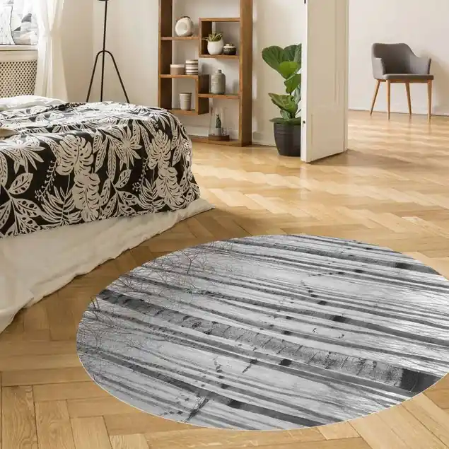 Birken im November Runder Vinyl-Teppich Solange Der Vorrat Reicht