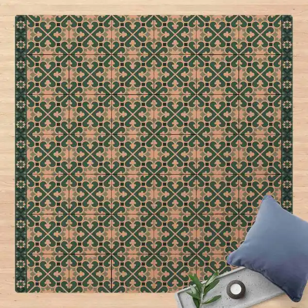 Abverkauf Geometrischer Fliesenmix Herzen Türkis Kork-Teppich