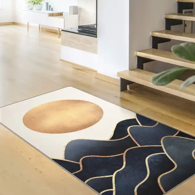 Goldene Sonne blaue Wellen Teppich Neue Ware