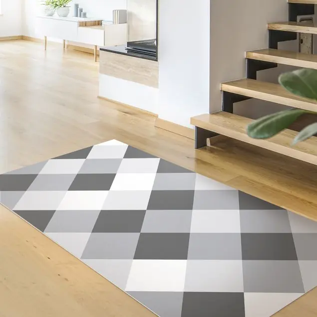 Geometrisches Muster gedrehtes Schachbrett Grau Vinylteppich Abverkauf
