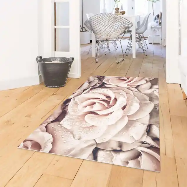 Garantierte Lieferung Rosen Sepia mit Wassertropfen Vinylteppich
