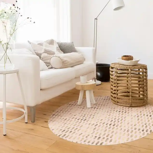 Angebot Goldene Ovale auf Altrosa Runder Vinyl-Teppich